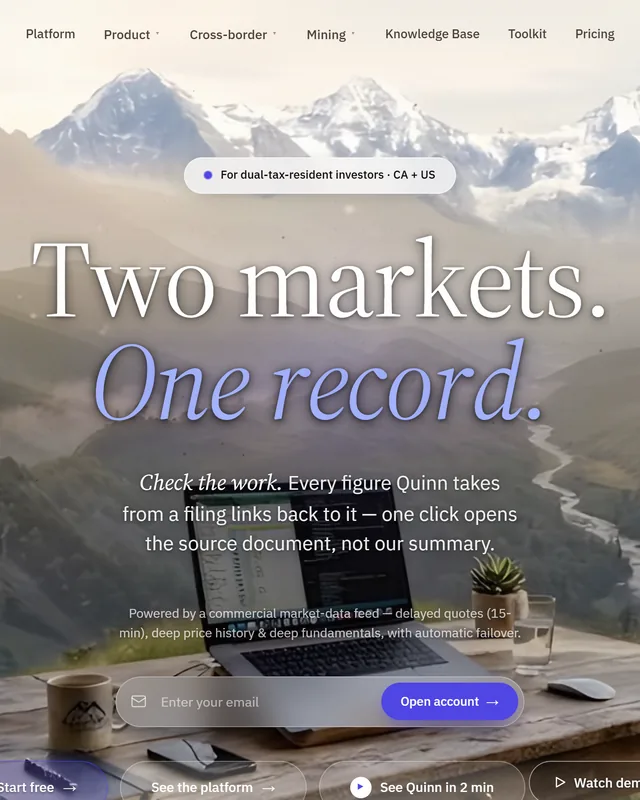 Quintarthai &mdash; &ldquo;Two markets. One record.&rdquo; Every figure taken from a filing links back to the source document.